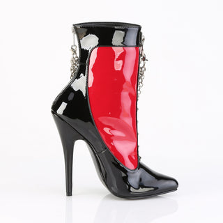Inner side of Devious Domina-1033 ankle boots with sculpted arch and two-tone red black