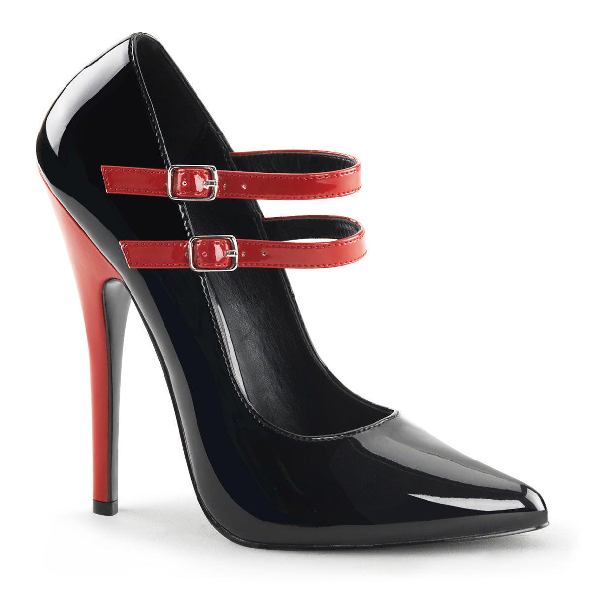devious domina-442 red and black mix 6-inch stilettos
