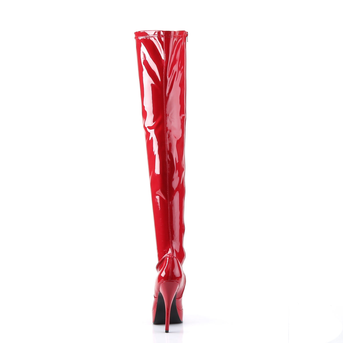 Back view of Devious indulge-3000 red platform thigh high boots