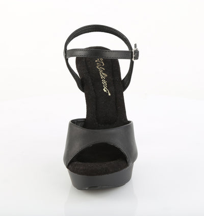 Front view of Fabulicious Cocktail-509 black matte platform high heel sandal showing open toe and ankle strap on white background