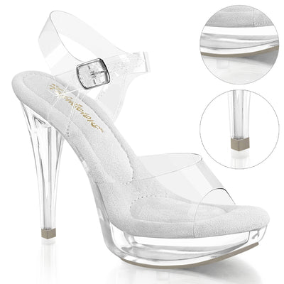 Fabulicious Cocktail-508 clear platform heels with light grey outsole and ankle strap