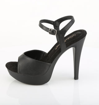 Outer side view of Fabulicious Cocktail-509 black matte platform stiletto heel sandal with ankle strap buckle on white background