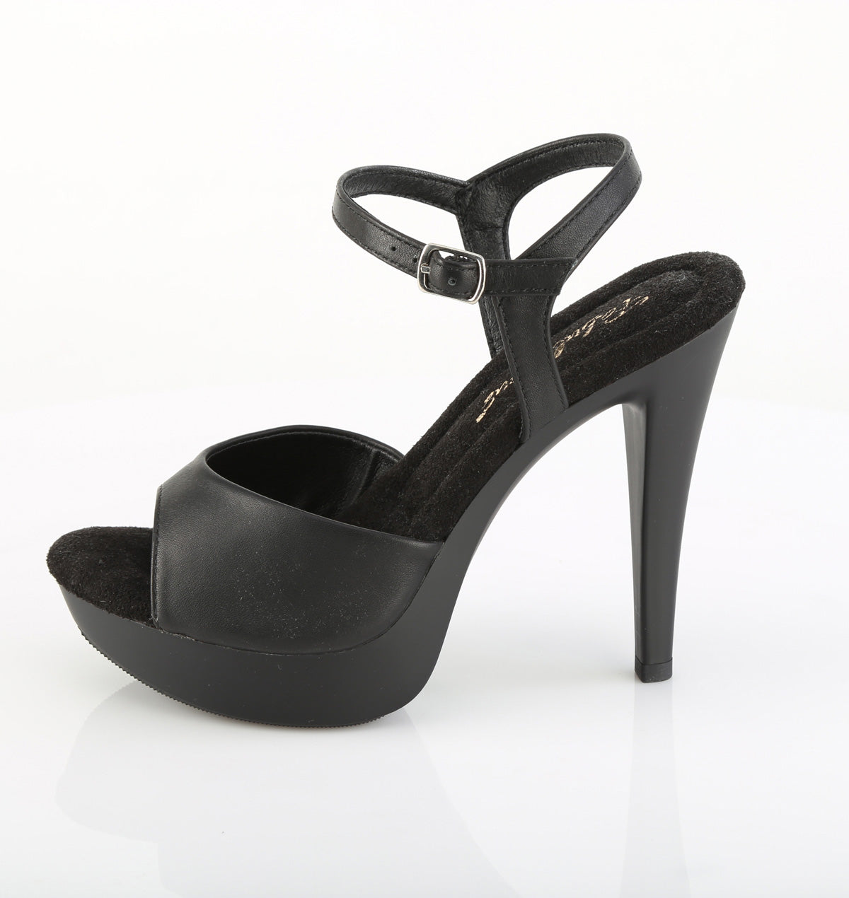 Outer side view of Fabulicious Cocktail-509 black matte platform stiletto heel sandal with ankle strap buckle on white background