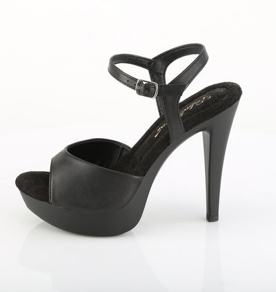 Outer side view of Fabulicious Cocktail-509 black matte platform stiletto heel sandal with ankle strap buckle on white background