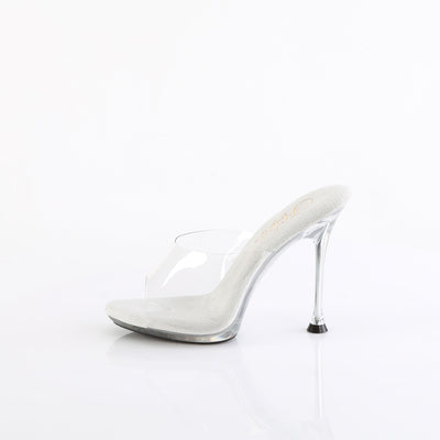 Angled side view of Fabulicious Cupid-401 clear stiletto slide