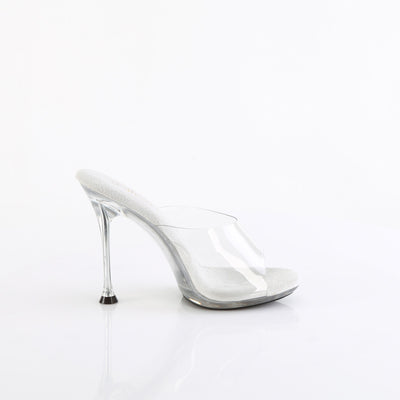 Side view of Fabulicious Cupid-401 clear stiletto heel with white insole