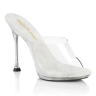 Fabulicious Cupid-401 clear stiletto slide with white insole