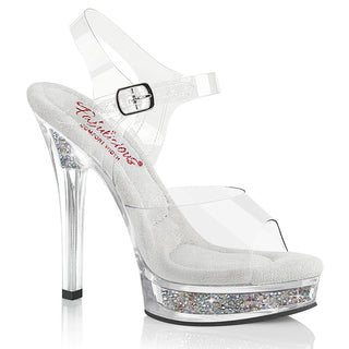 Fabulicious Majesty-508RSI clear platform sandals with rhinestone-filled heel and ankle strap