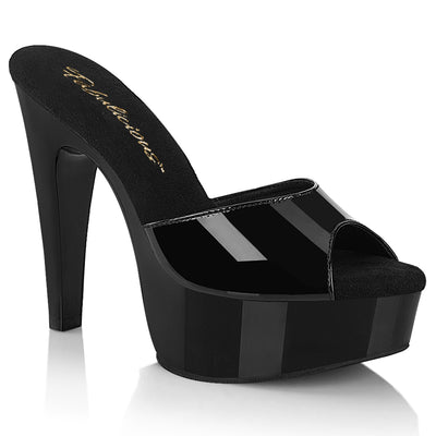 fabulicious martini 501 Black patent slide heels with 5-inch cone heel and platform – retro pin-up style