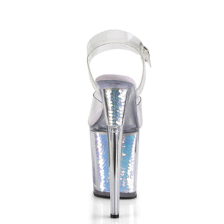 Back view of Pleaser Flamingo-808MC exotic pole heels with holographic mermaid scale platform and stiletto heel
