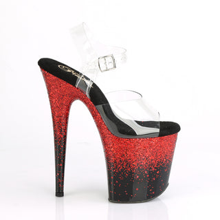 Inner side showing ankle buckle and clear upper on 8-inch Flamingo-808SS glitter platform heel