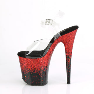 Outer side of red-to-black glitter Flamingo-808SS heel with dramatic gradient platform