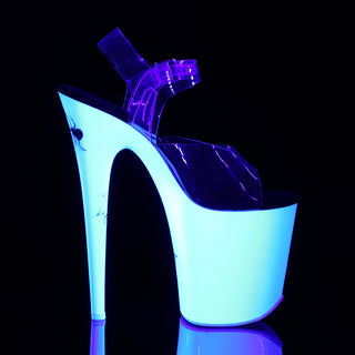 Inner side of Flamingo-808SW showing clean view of glowing spiderweb platform and stiletto heel