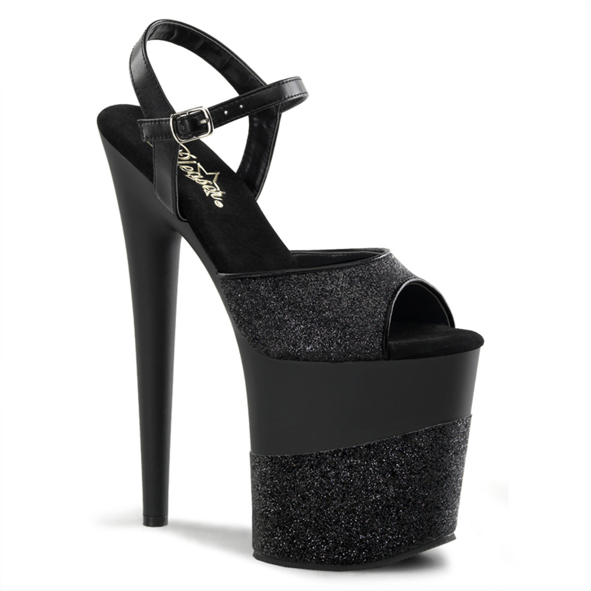 Pleaser Flamingo-809-2G Black Glitter Platform Heels
