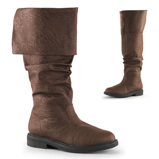 brown knee-high pirate & medieval boots with oversized folded cuff and low block heel