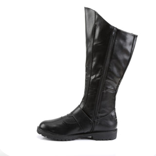 Funtasma Gotham-100 knee-high black faux leather cosplay boot with overlapping arch panels, cushioned sole, and inner side zip closure – inner side view