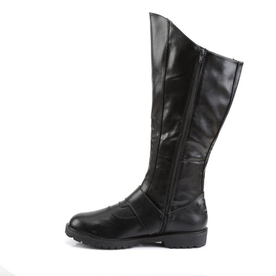 Funtasma Gotham-100 knee-high black faux leather cosplay boot with overlapping arch panels, cushioned sole, and inner side zip closure – inner side view