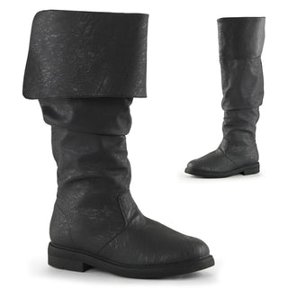 black knee-high pirate & medieval boots with oversized folded cuff and low block heel