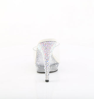 Back view of LIP-101CAS clear rhinestone slide showcasing the 5-inch stiletto heel and rhinestone platform