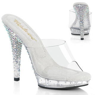 Fabulicious LIP-101CAS clear rhinestone platform slides with 5-inch stiletto heel