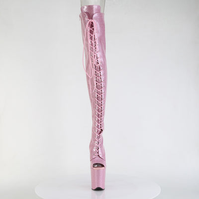 Pink Glitter Peep Toe Thigh High Boots Flamingo-3021GP