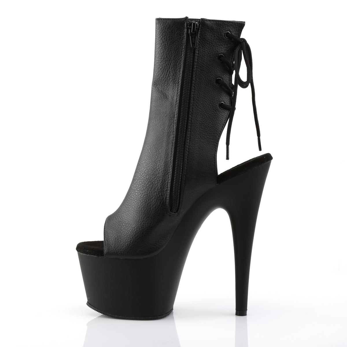 inner side view of pleaser adore-1020 black matte pole boots