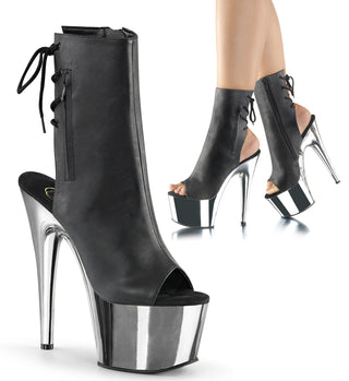 pleaser adore-1020 silver chrome open toe and heel platform pole boots