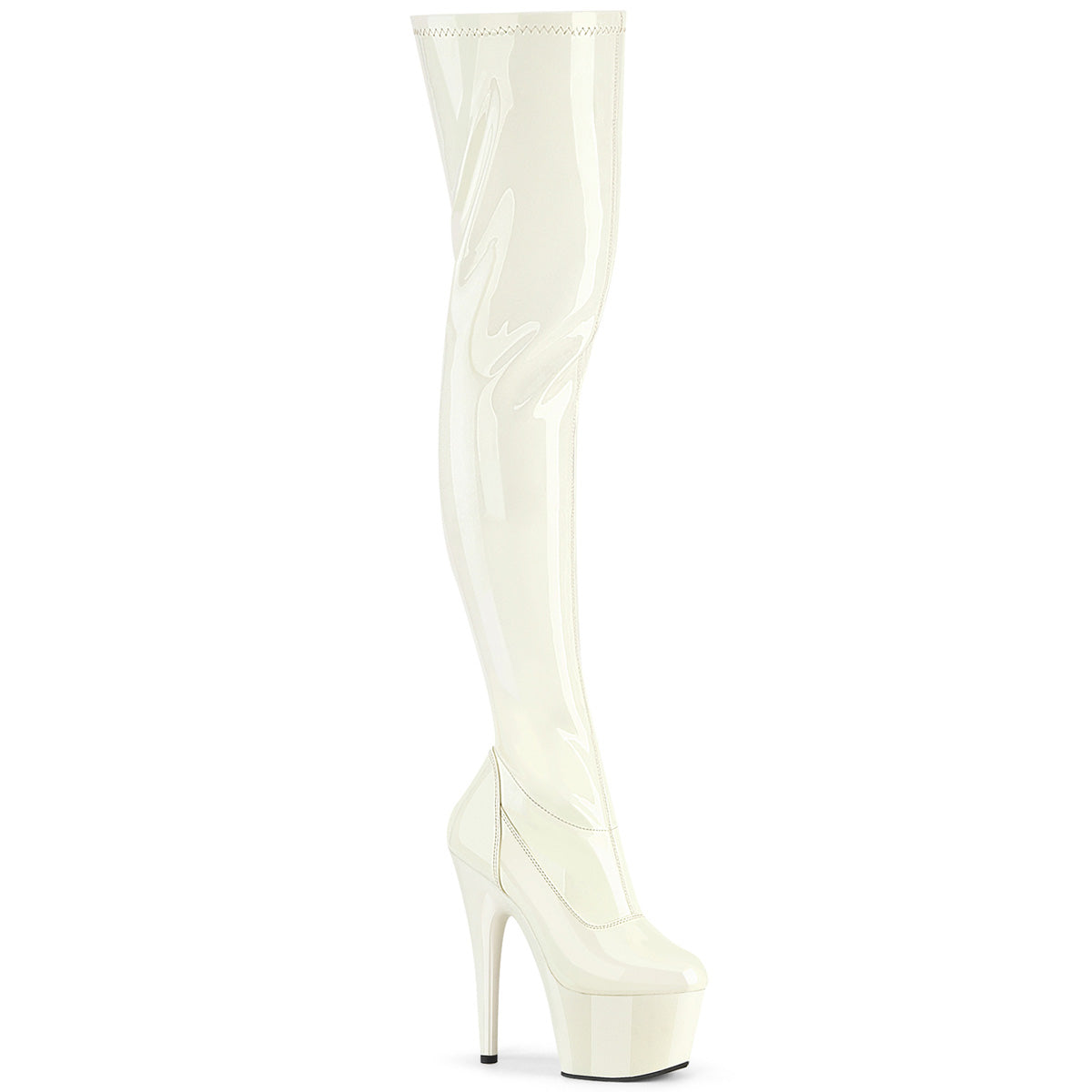 pleaser adore-3000 off white thigh high platform boots