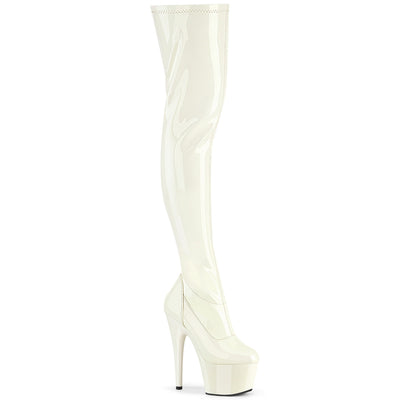 pleaser adore-3000 off white thigh high platform boots