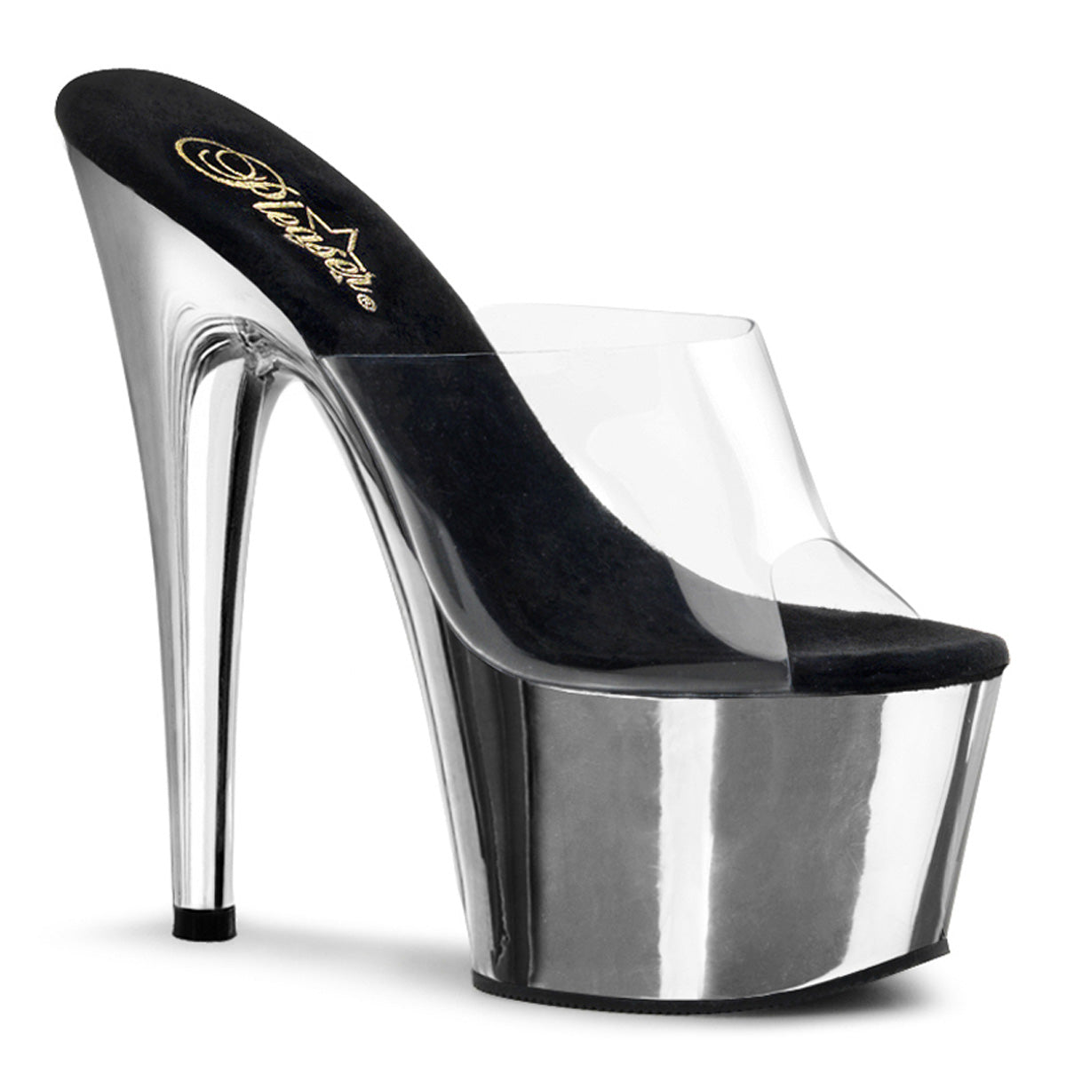 pleaser adore-701 clear silver chrome platform sandals