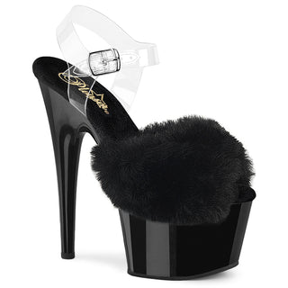 pleaser adore-708fur black fur peep toe sandals