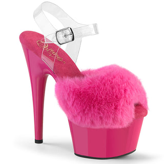 pleaser adore-708fur fuchsia fur peep toe sandals