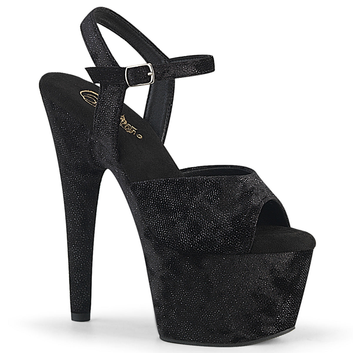 Pleaser Adore-709RW sandal displaying shimmer fabric finish and peep-toe design.
