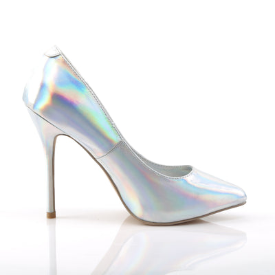inner side of pleaser amuse-20 silver hologram classic stiletto pumps