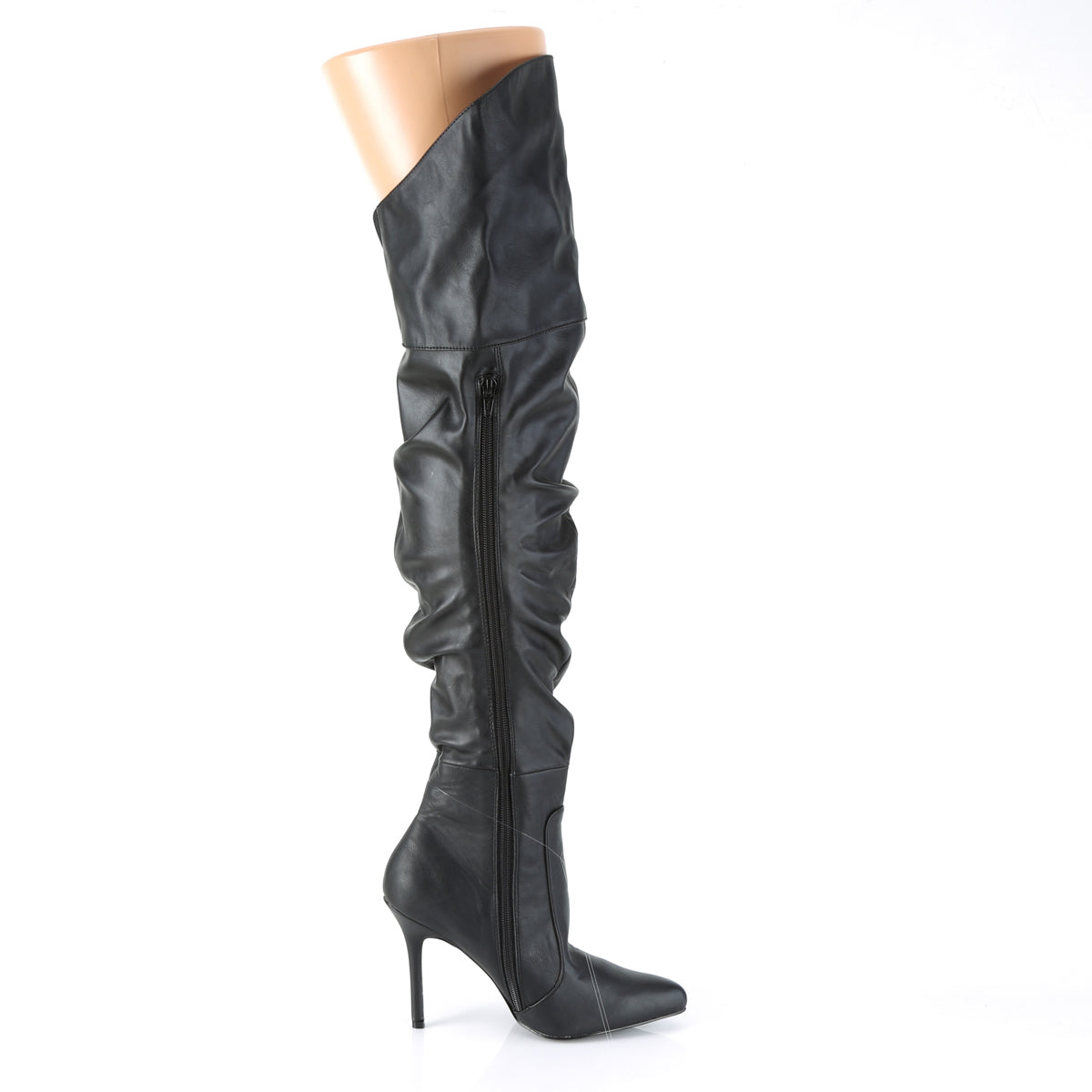 Black slouch thigh high stiletto boot with side zip – inner view