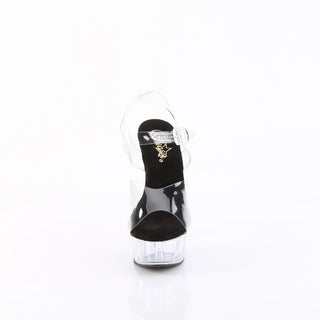 front view of pleaser delight-608 clear black clear platform heels