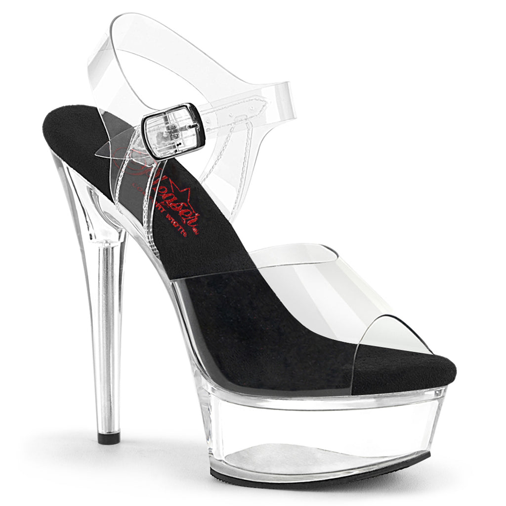 Pleaser Excite-608 Comfort Width Black Clear Platform Sandals ...