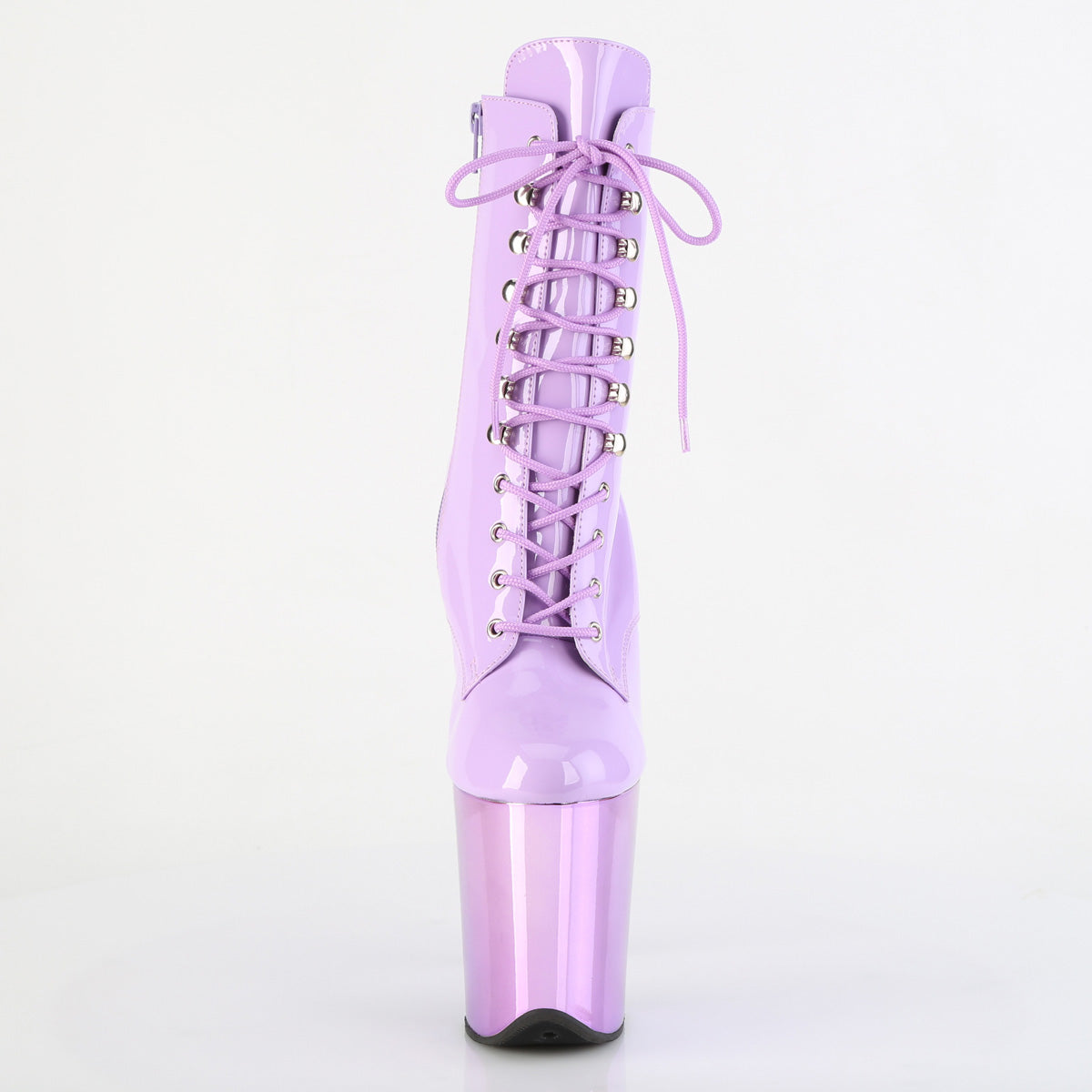 pleaser delight-1020 lavender chrome platform pole boots front view