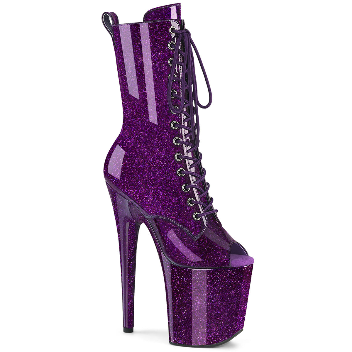 Pleaser Flamingo-1041GP Purple Glitter Peep Toe Pole Boots | OtherWorld ...