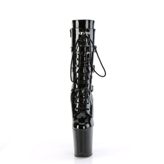 pleaser flamingo-1053 black patent mid calf pole boots front view