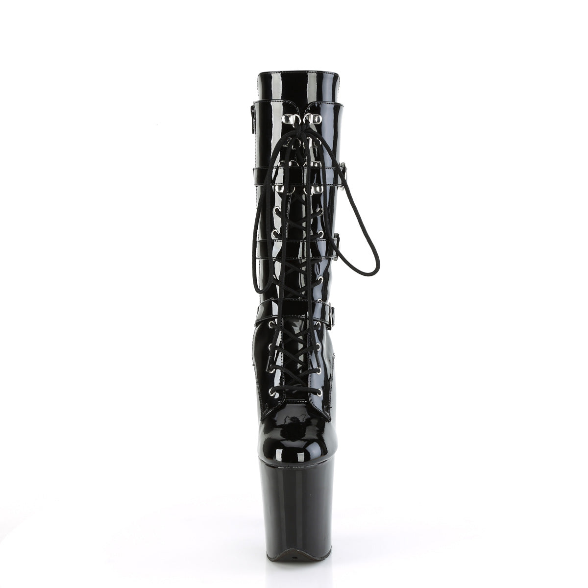 pleaser flamingo-1053 black patent mid calf pole boots front view