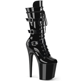 pleaser flamingo-1053 black patent mid-calf pole boots