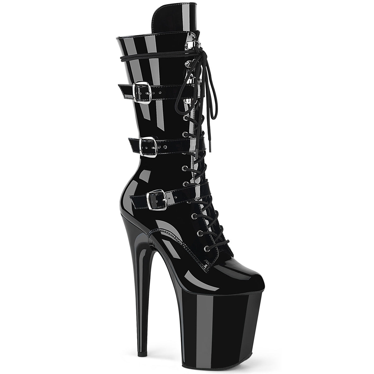 pleaser flamingo-1053 black patent mid-calf pole boots