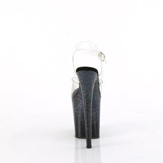 Back view of Flamingo-808SS Midnight Starfall 8-inch stiletto heels showing full heel height and glitter finish