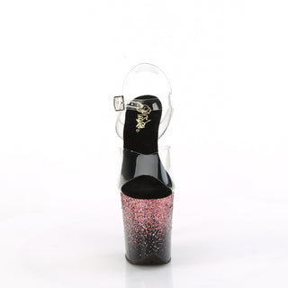 Front view of Pleaser Flamingo-808SS pink toe straps
