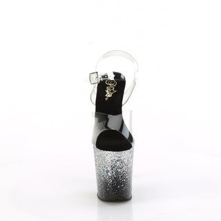 Front view of Pleaser Flamingo-808SS Silver glitter pvc toe straps