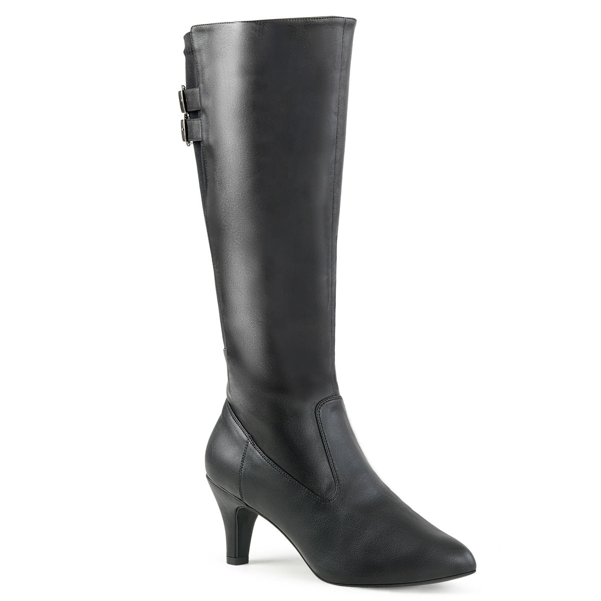 wide calf knee high low heel black boots
