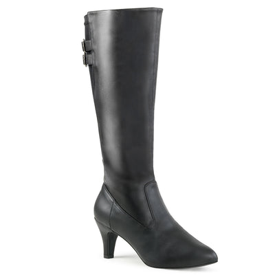 wide calf knee high low heel black boots