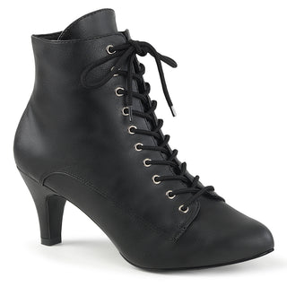 Black lace-up ankle boots with mid heel and pointed toe
