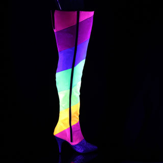Mardi Gras Rainbow Blacklight Reactive Thigh High Boots